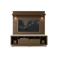 Manhattan Comfort 2-1547282251 Cabrini TV Stand and Floating Wall TV Panel with LED Lights 1.8 in  Nut Brown
